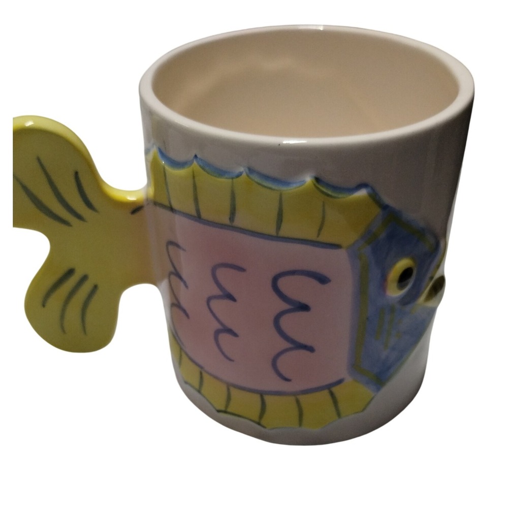 Pier 1 Novelty Fish Mug Handcrafted Japan Unique Handle Coffee Tea Cup
